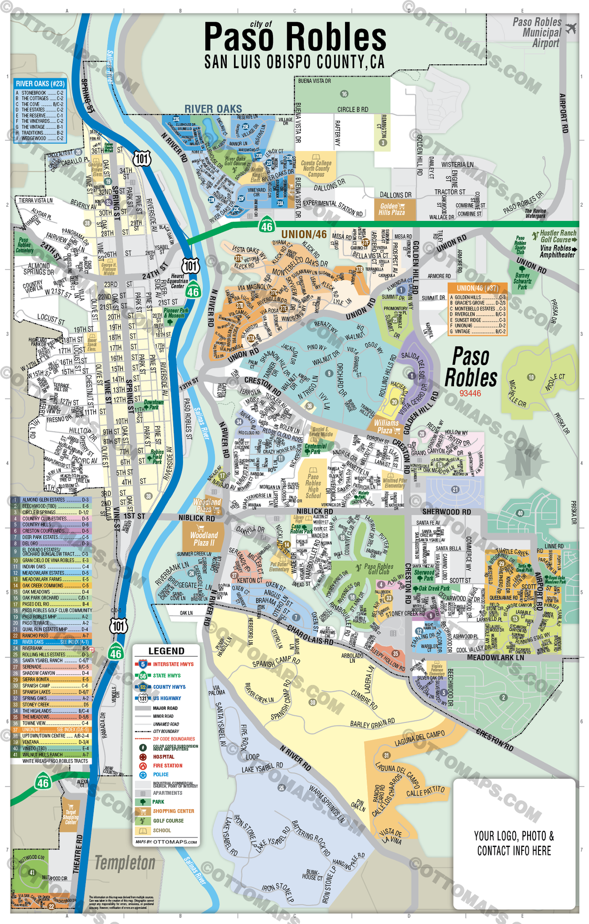 Paso Robles Map - San Luis Obispo County, CA - FILES - PDF and AI, edi ...