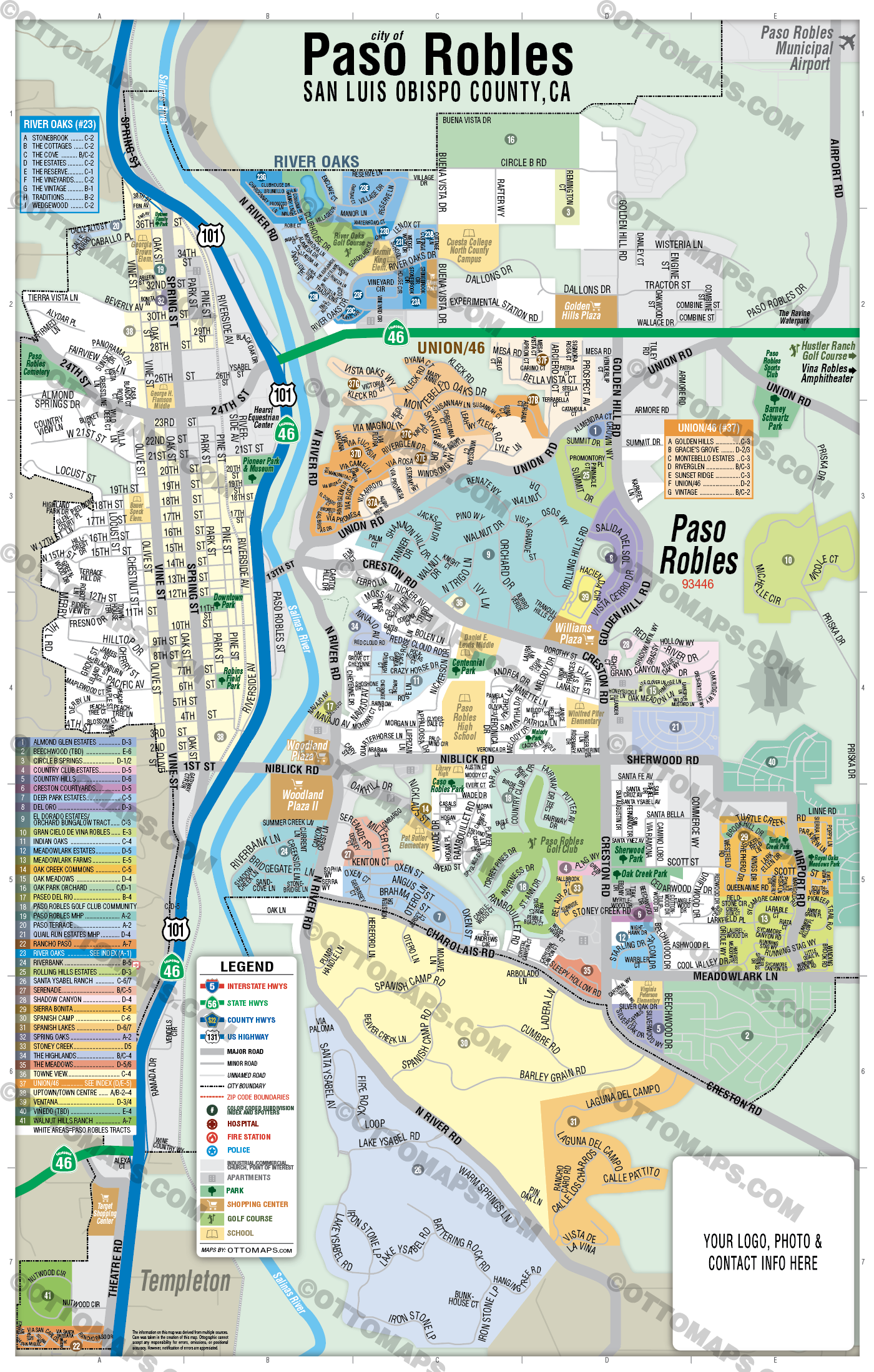 Paso Robles Map - San Luis Obispo County, CA - FILES - PDF and AI, editable, vector, royalty free