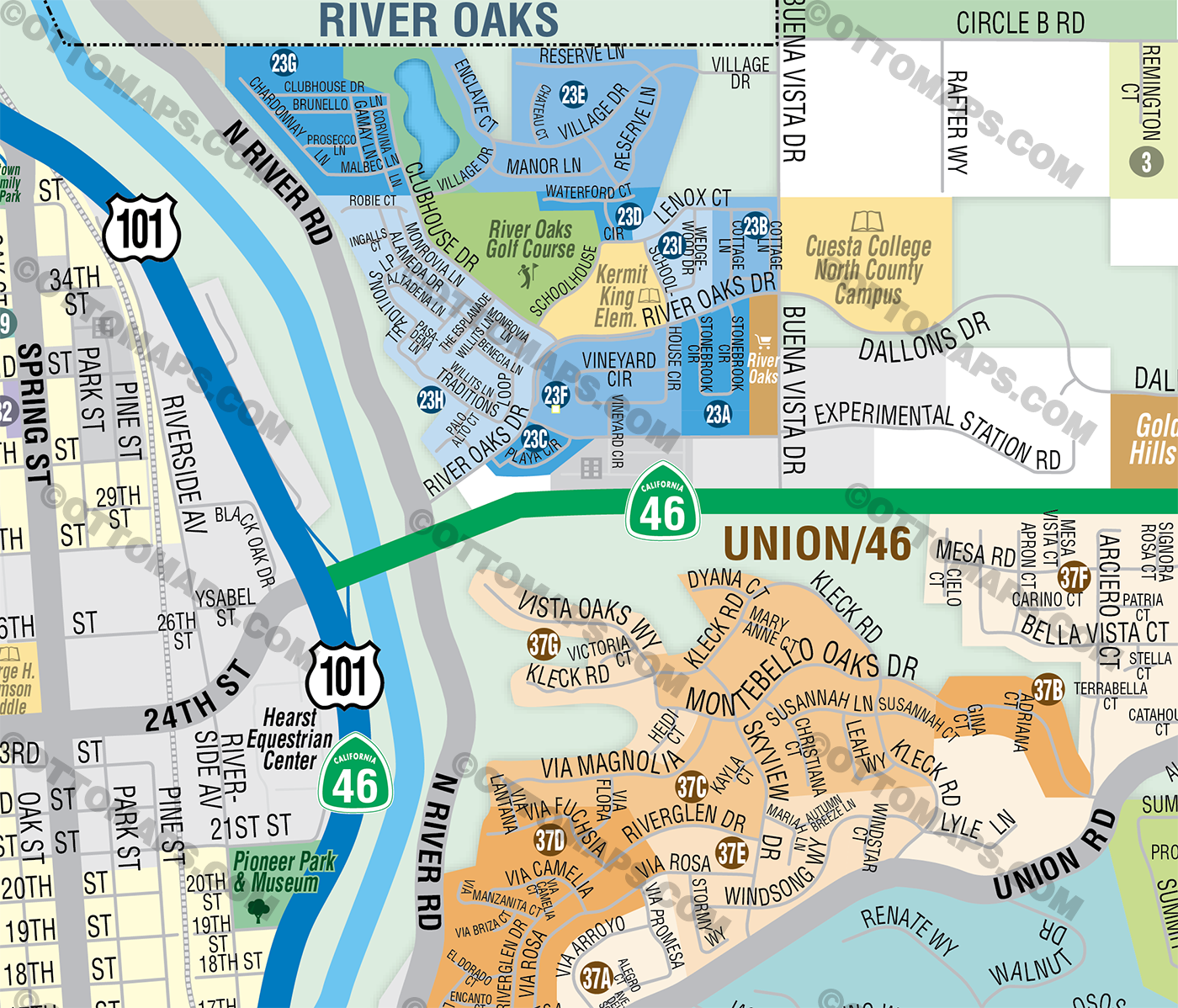 Paso Robles Map - San Luis Obispo County, CA - FILES - PDF and AI, editable, vector, royalty free