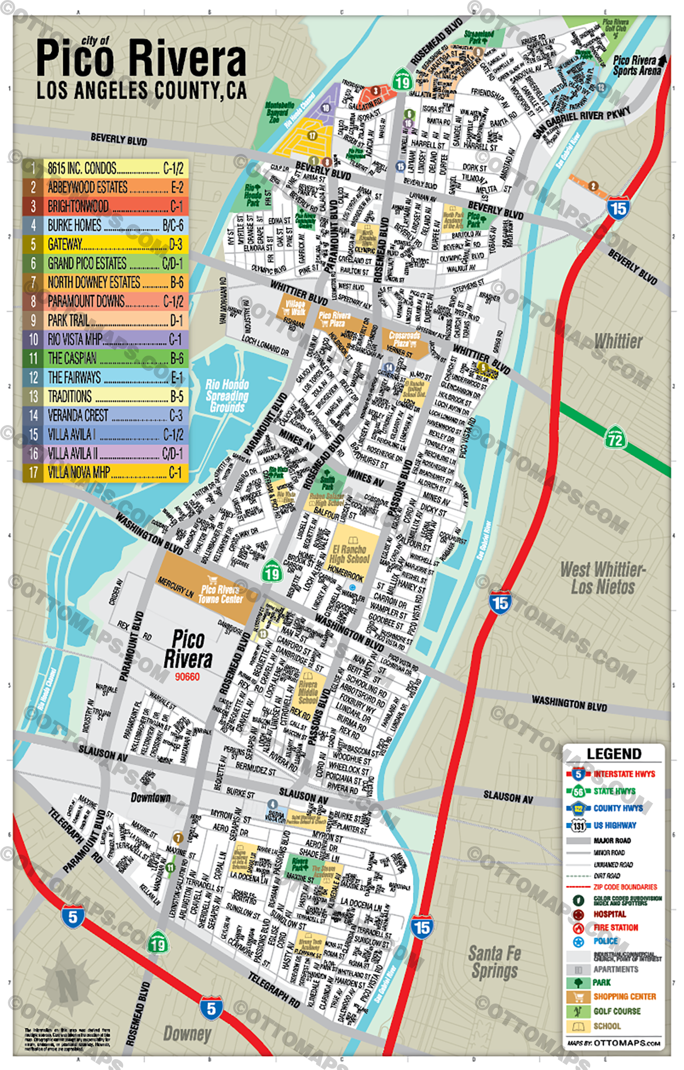 Pico Rivera Map - PDF, editable, royalty free