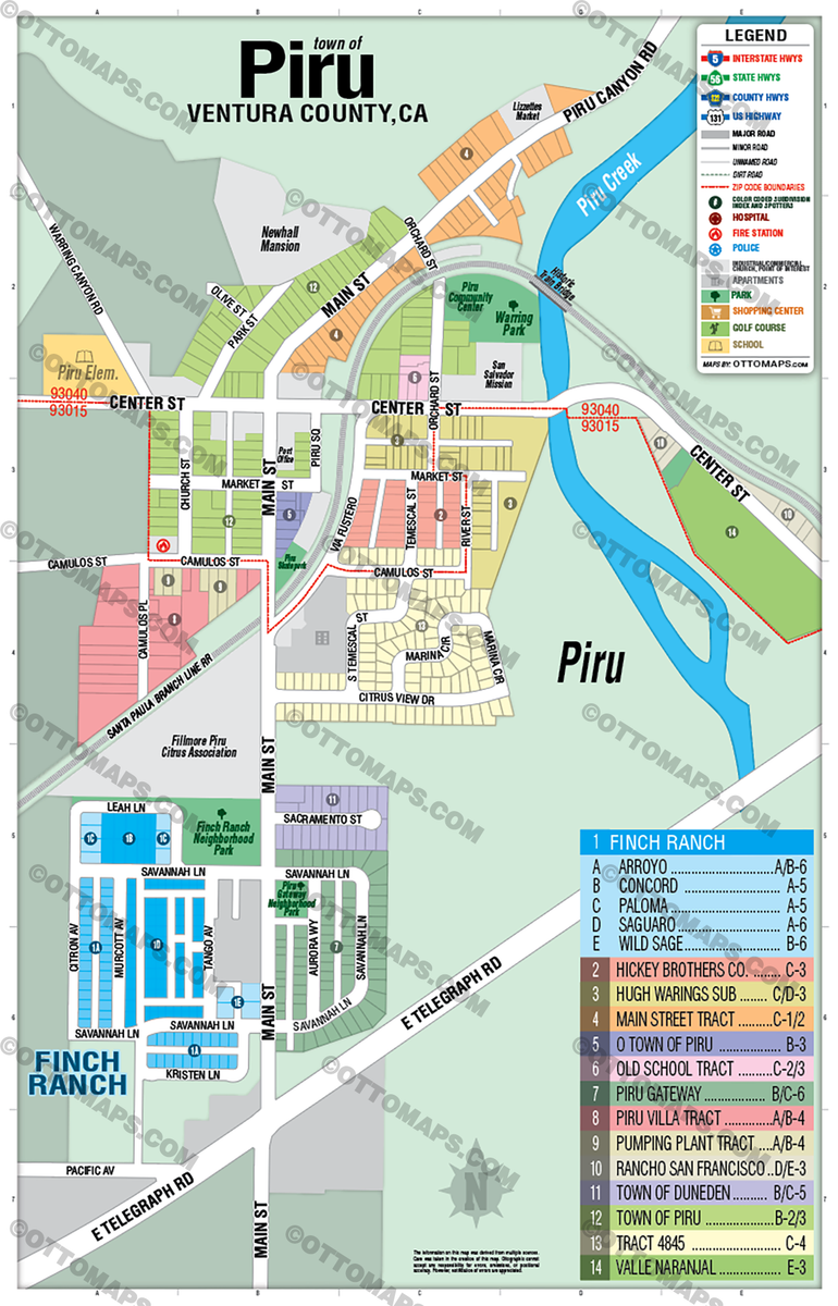 Piru Map, Ventura County, CA - FILES - PDF and AI, editable, layered ...