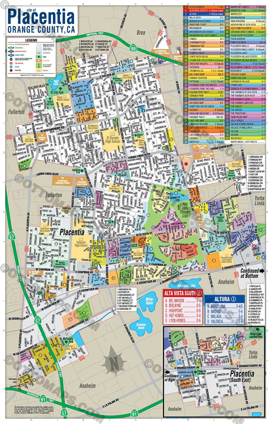 Placentia Map, Orange County, CA - POSTER PRINTS