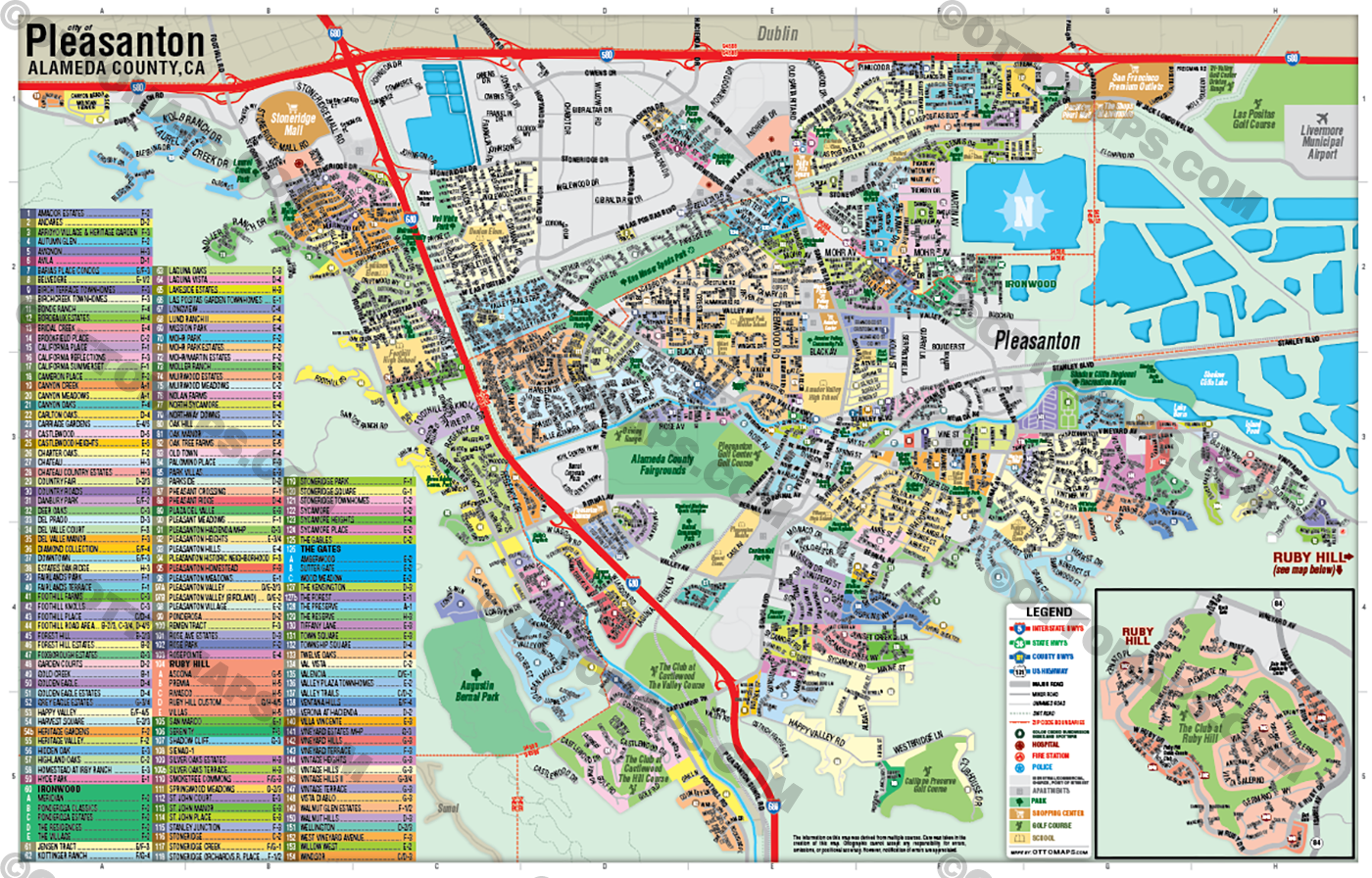 Pleasanton Map, Alameda County, CA - FILES - PDF and AI, editable, vector, royalty free