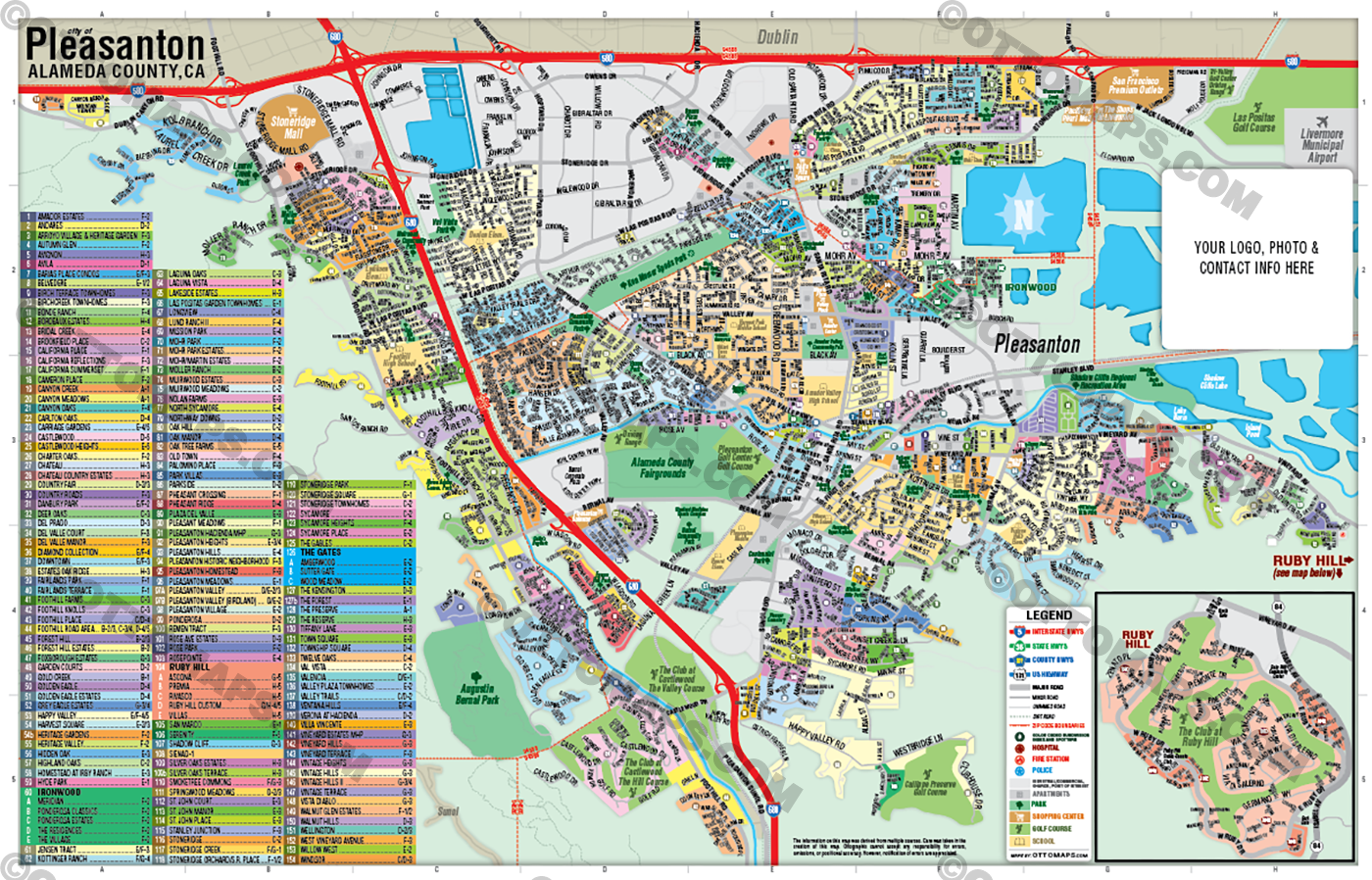 Pleasanton Map, Alameda County, CA - FILES - PDF and AI, editable, vector, royalty free