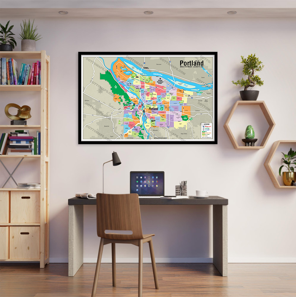 Portland, OR Map - POSTER PRINTS - with frame