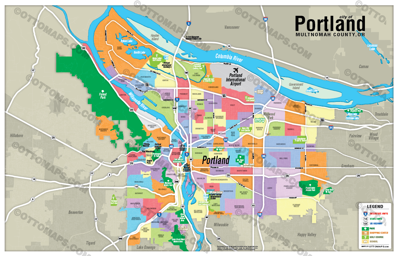 Portland, OR Map - POSTER PRINTS