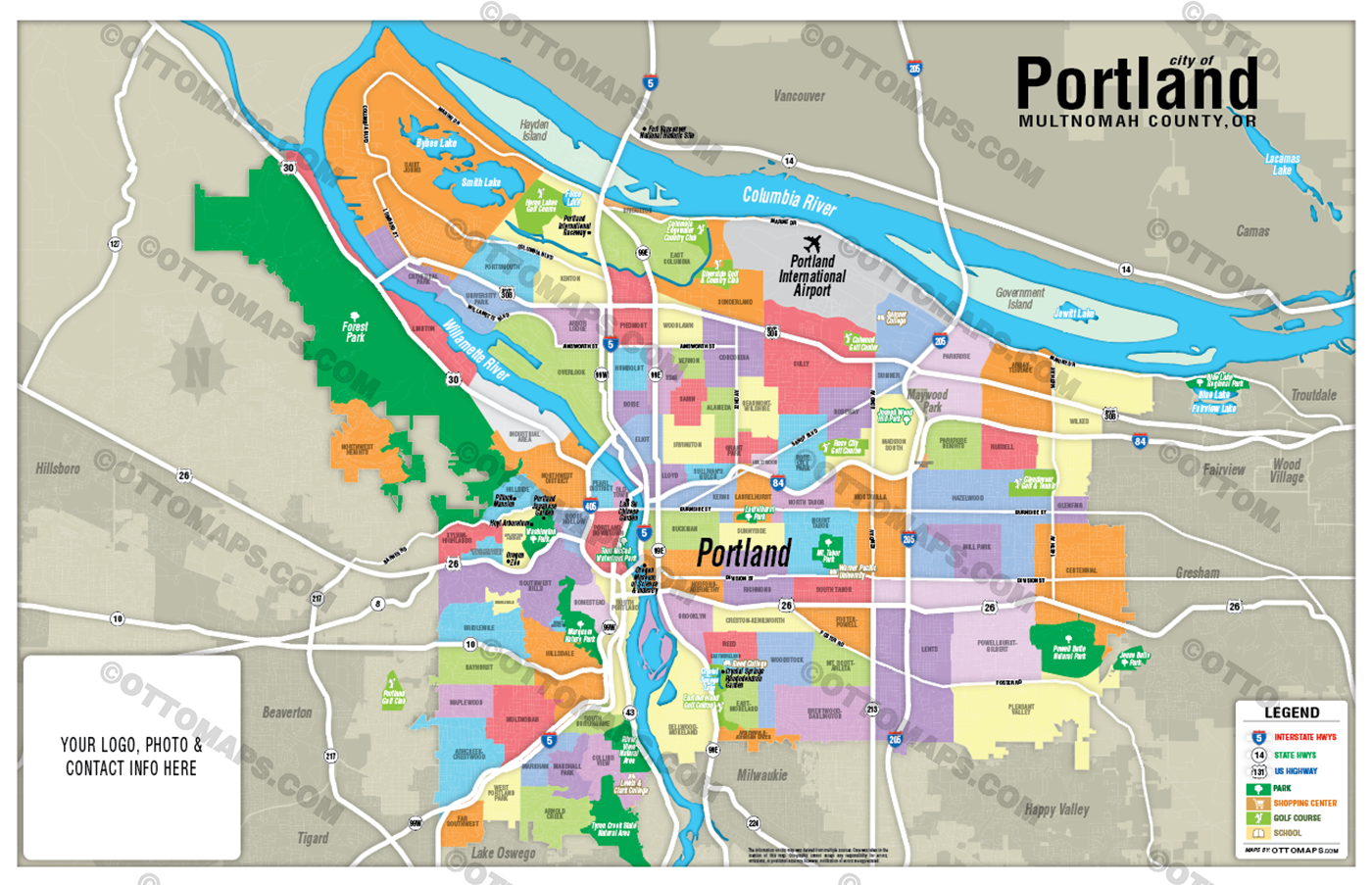 Portland, OR Map - FILES - PDF and Adobe Illustrator - with box