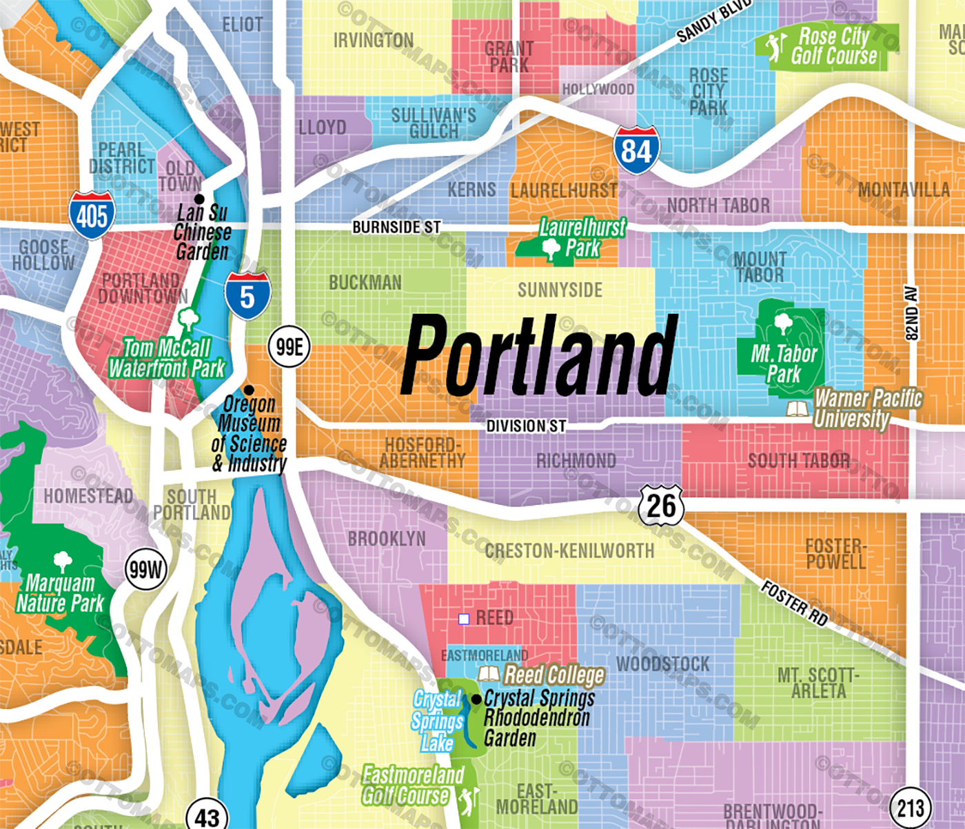 Portland, OR Map - FILES - PDF and Adobe Illustrator - zoom