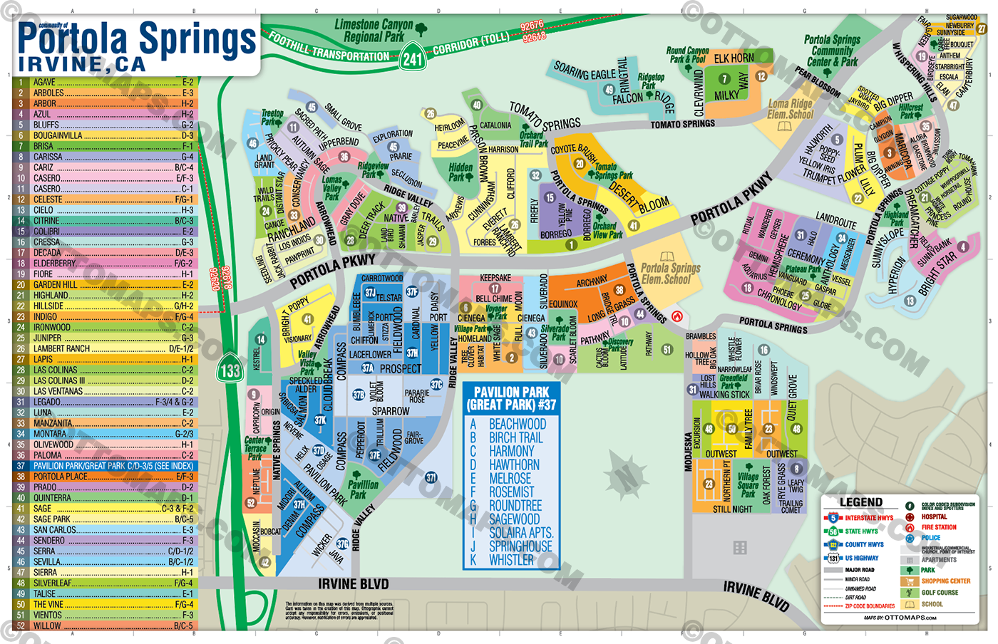 Portola Springs Map, Irvine, CA - POSTER PRINTS