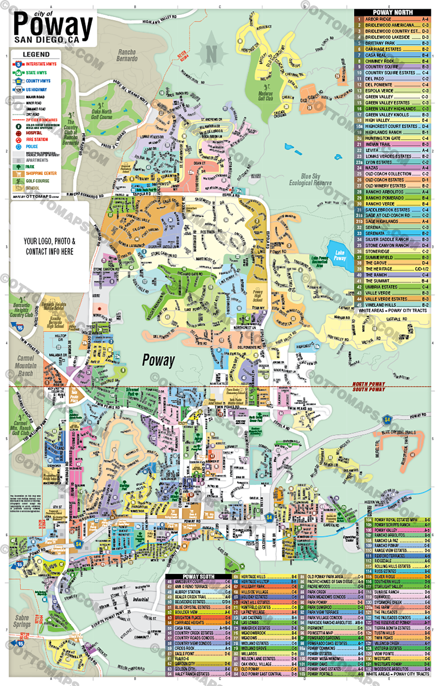 Poway Map, San Diego County, CA - FILES - PDF and AI (vector, editable, royalty free)