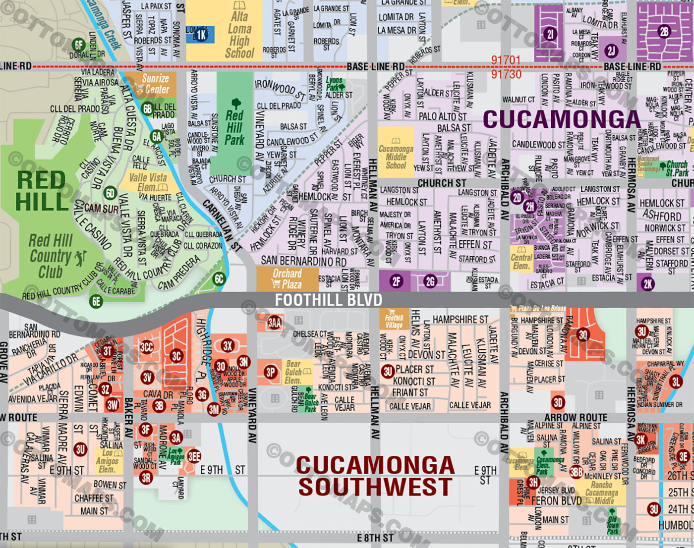 Rancho Cucamonga Map, San Bernardino County, CA - FILES - PDF and AI, editable, vector, royalty free