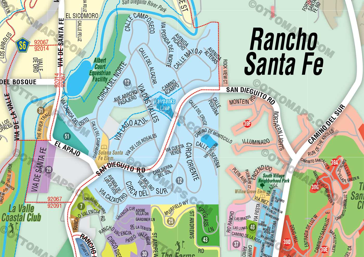 Rancho Santa Fe Map, San Diego County, CA  - FILES - PDF and AI, editable, vector, royalty free