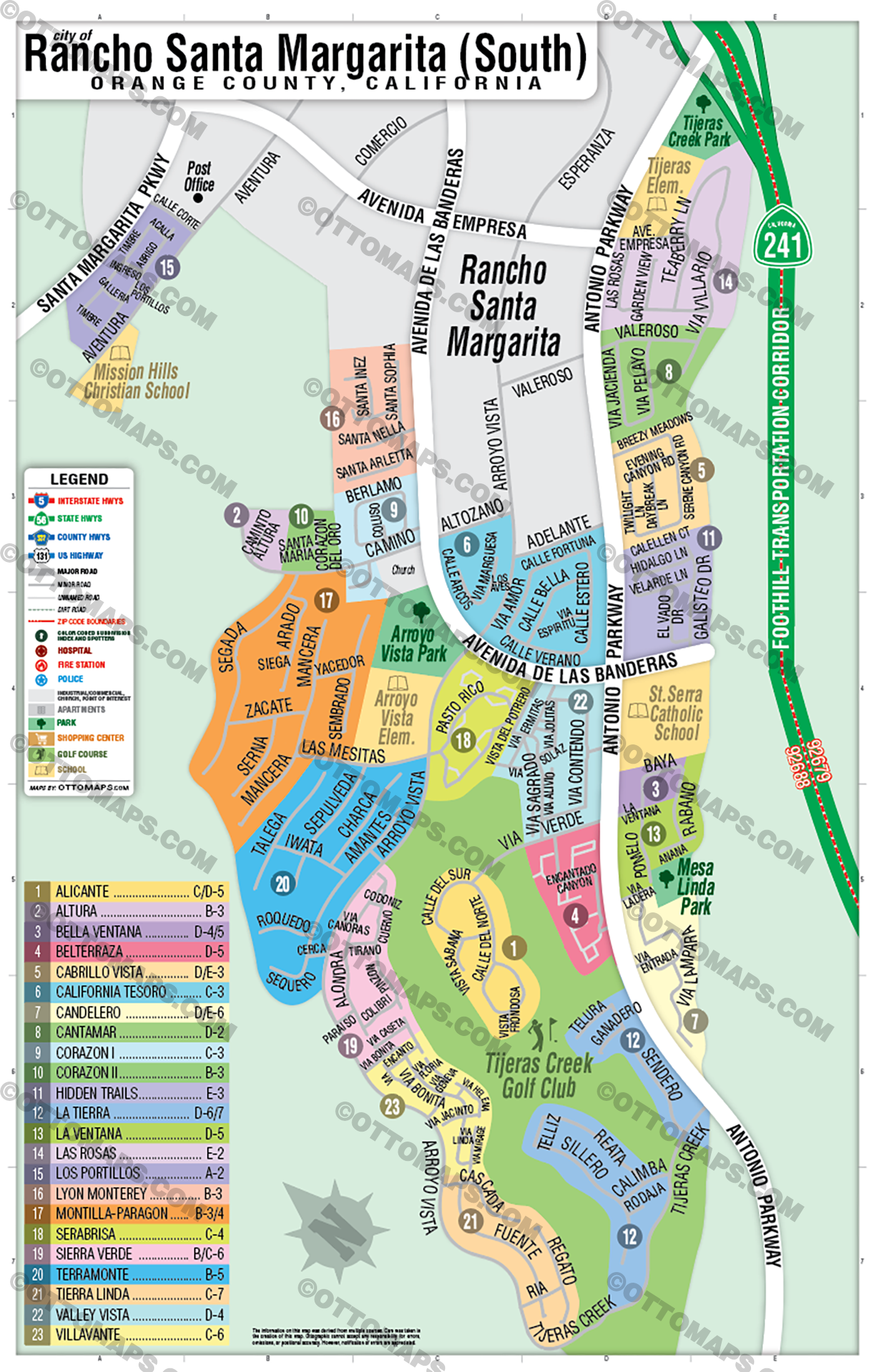 Rancho Santa Margarita Map - SOUTH, Orange County, CA - FILES - PDF and AI, editable, vector, royalty free