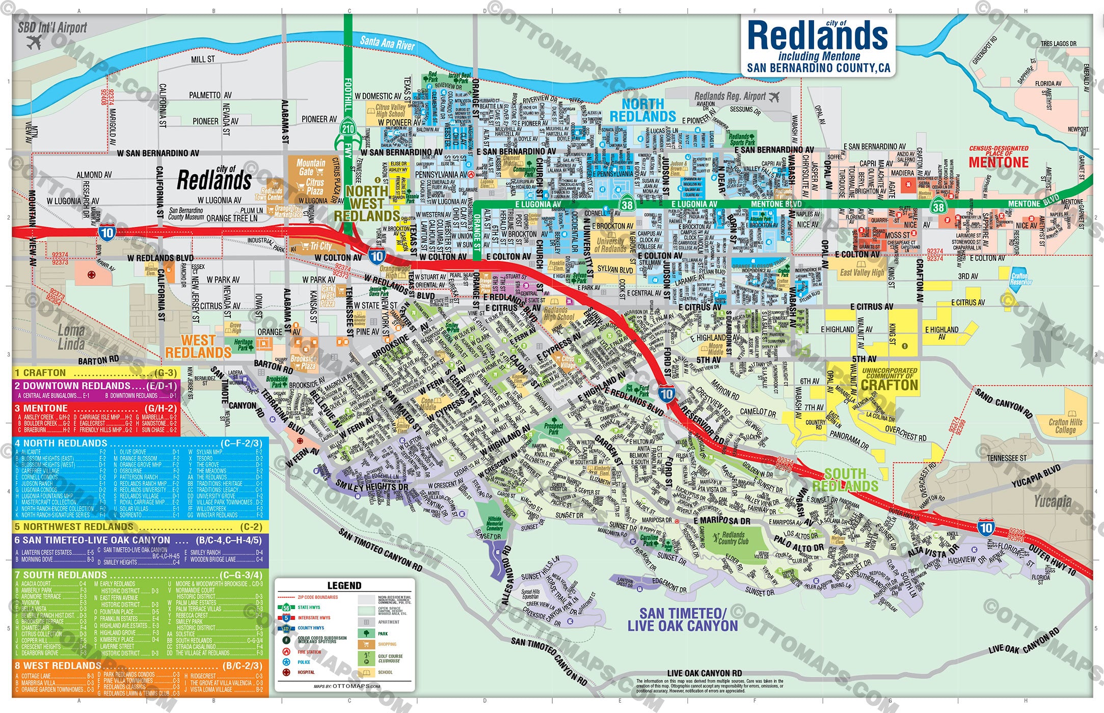 Redlands Map with Mentone, San Bernardino County, CA - FILES - PDF and AI, editable, vector, royalty free