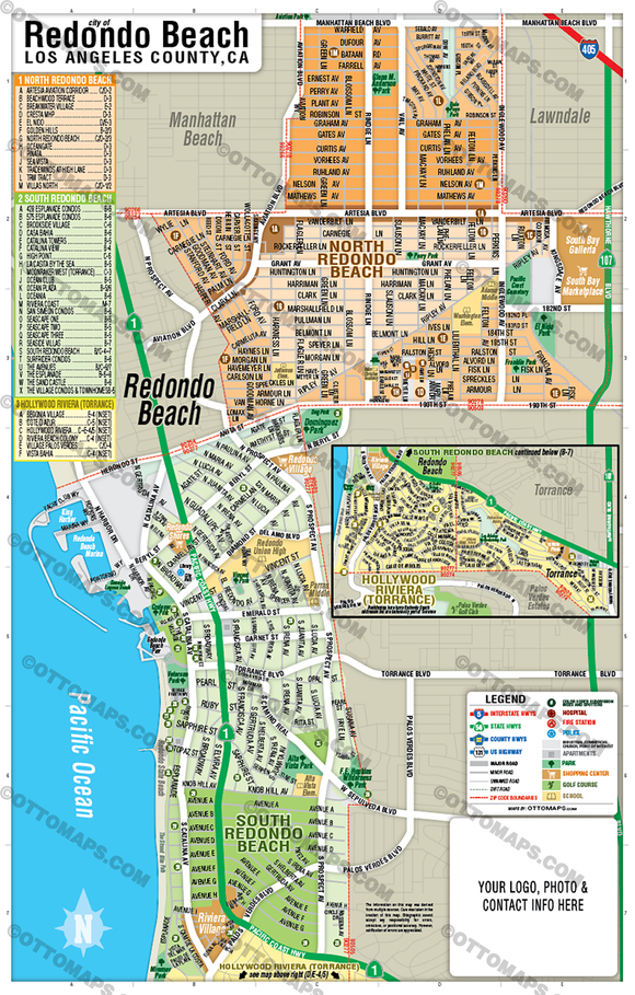 Redondo Beach Map, LA County - FILES - PDF and AI, editable, layered, vector, royalty free