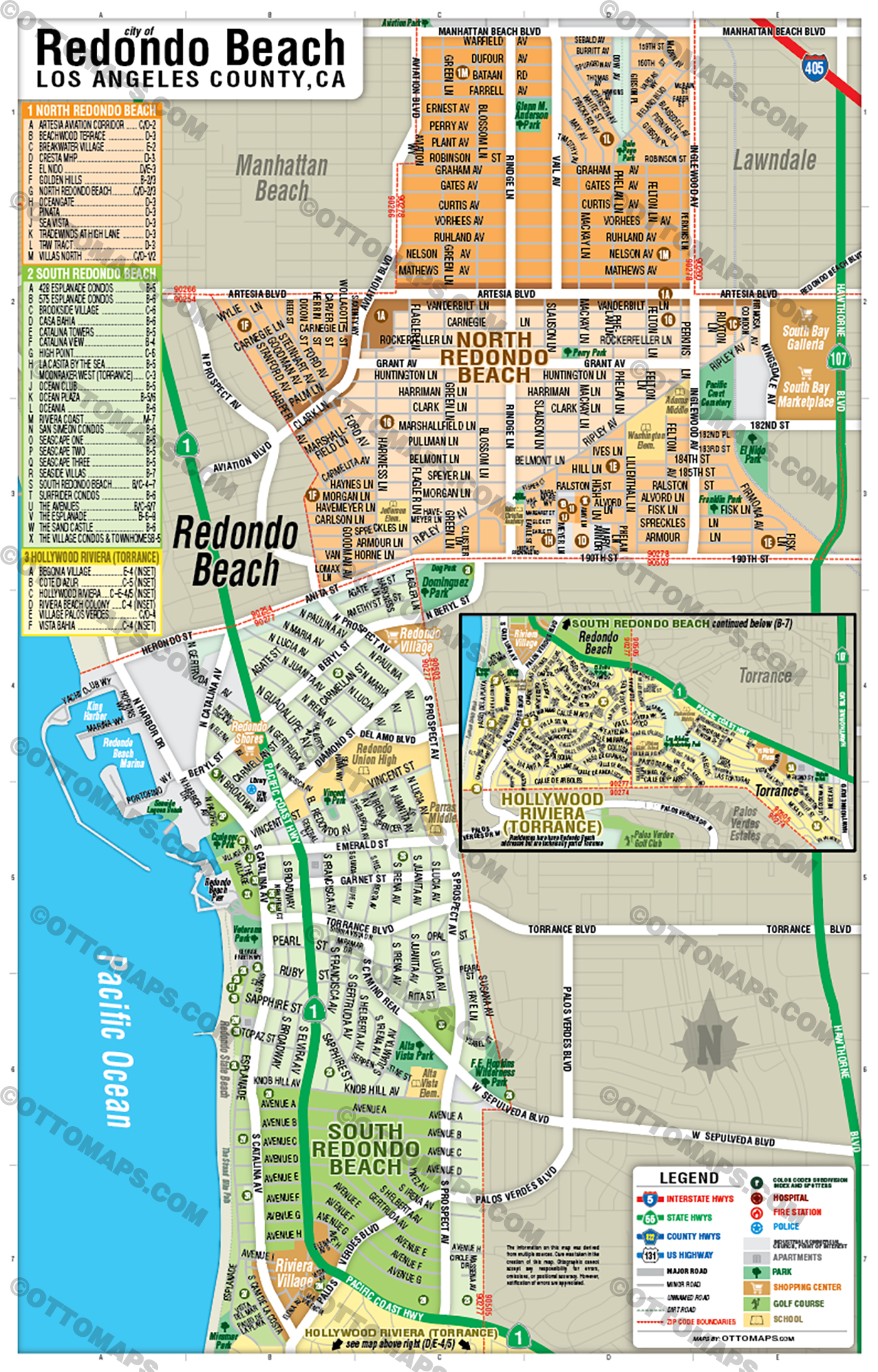 Redondo Beach Map, LA County - POSTER PRINTS