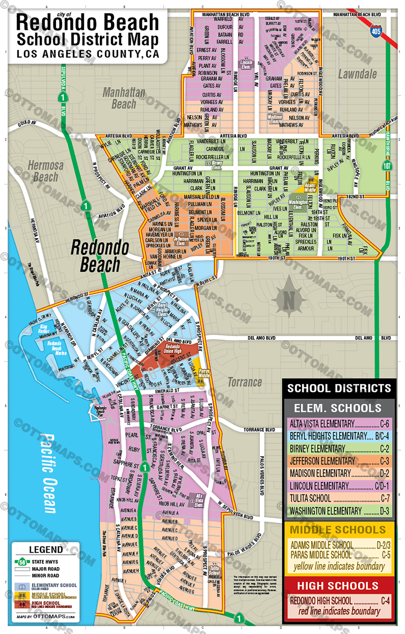 Redondo Beach School District Map - FILES - PDF and AI, layered, editable, vector, royalty free