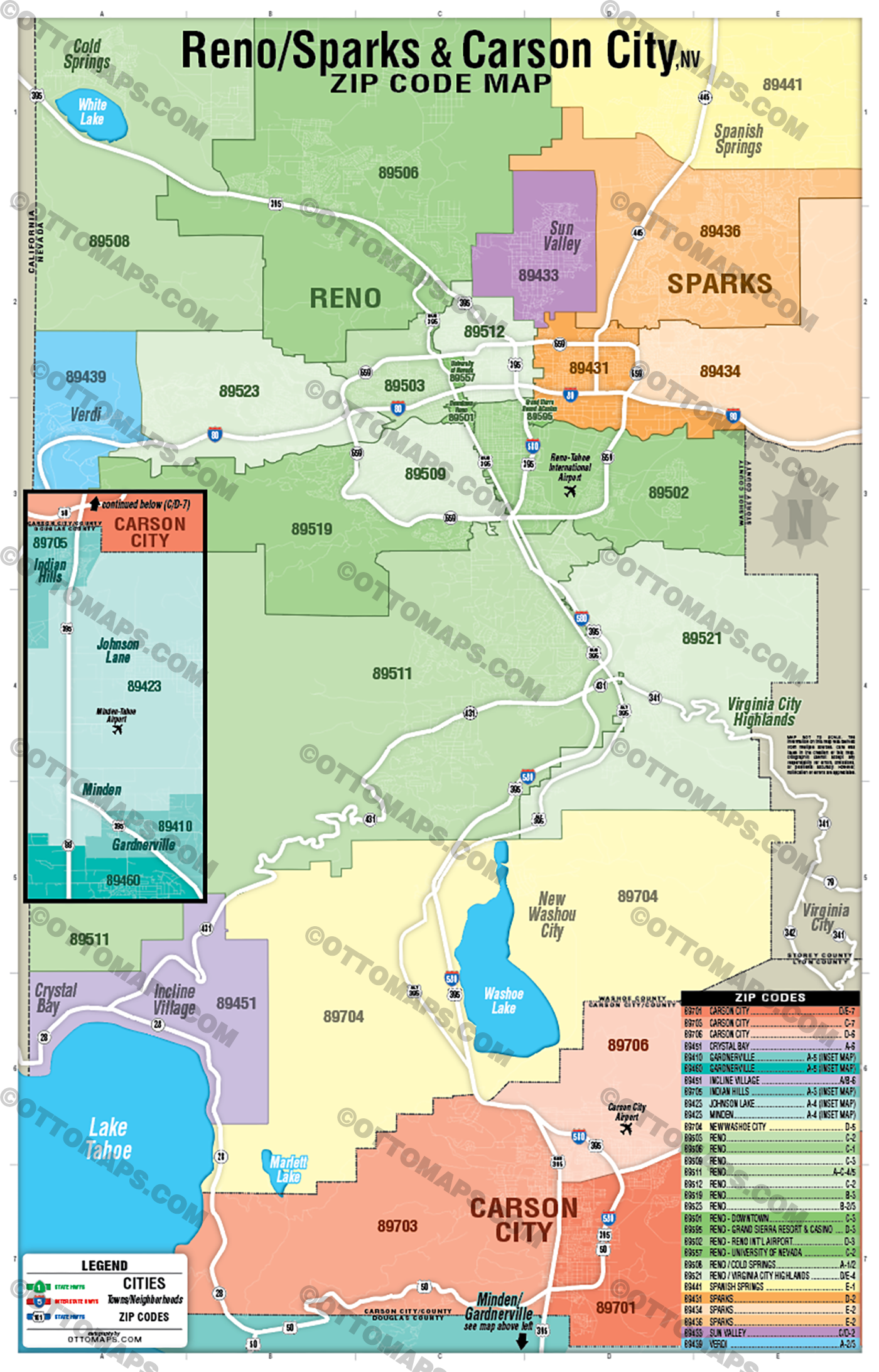 Map Sacramento Reno Reno - Sparks - Carson City Zip Code Map - FILES - PDF and AI Files, e ...
