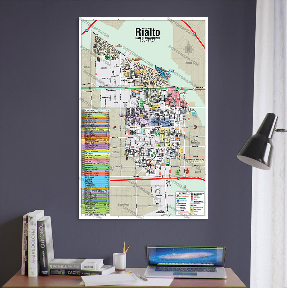 Map Or Rialto Rialto Map, San Bernardino County, CA - POSTER PRINTS – Otto Maps