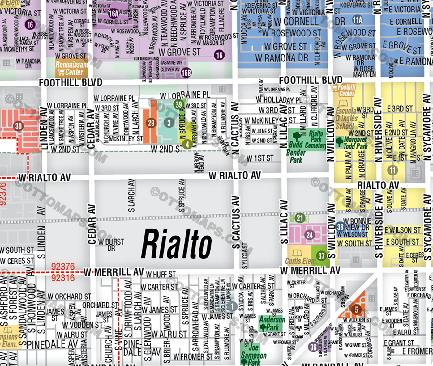 Rialto Map, San Bernardino County, CA - FILES - PDF and AI Files, editable, vector, royalty free - zoom