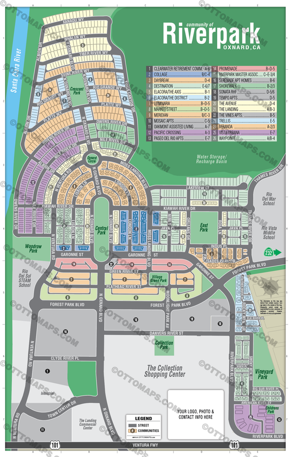 Riverpark Map, Oxnard, CA - PDF, editable, royalty free