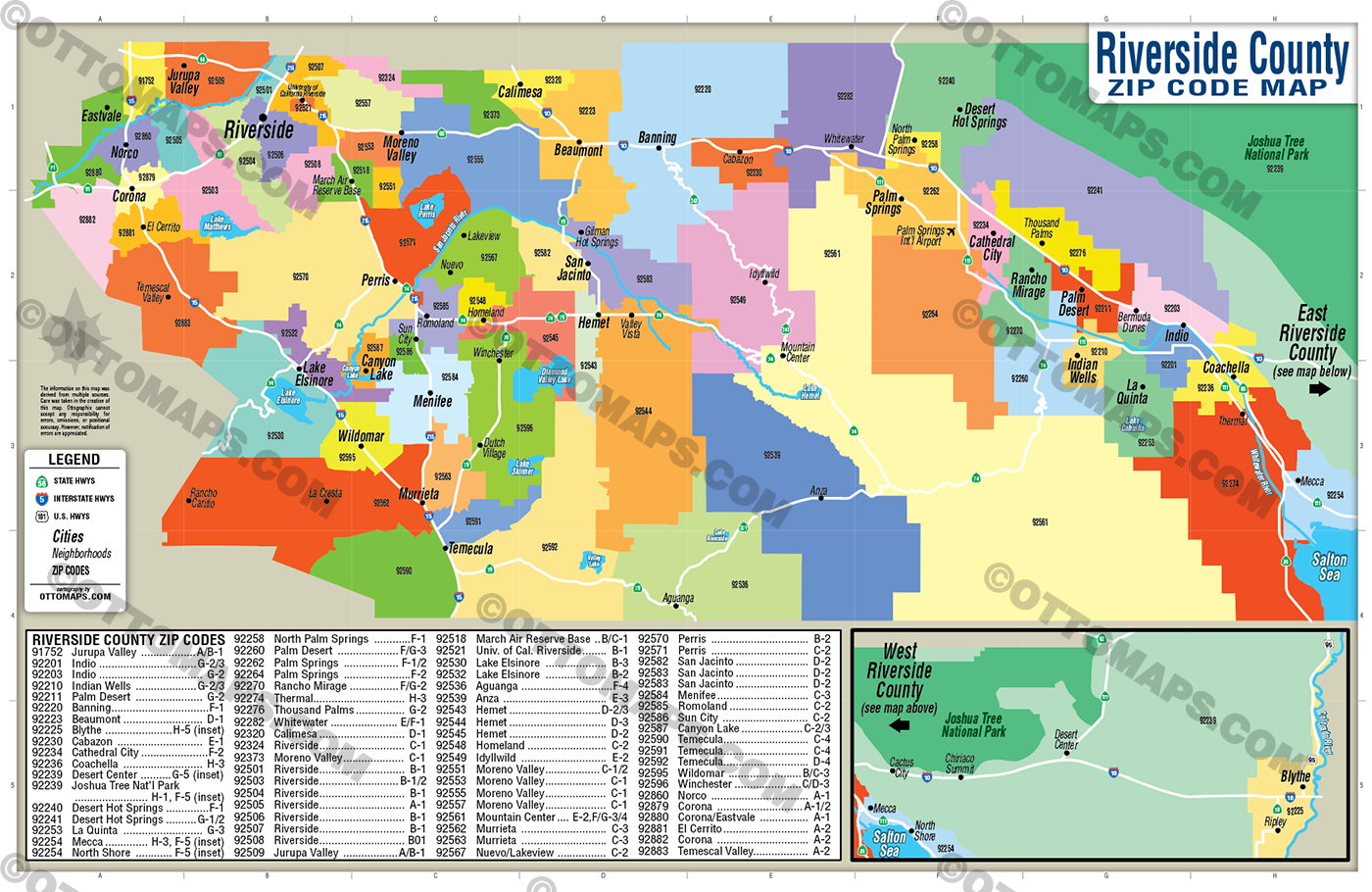 Riverside County Zip Code Map - FILES - PDF and AI, editable, layered, vector, royalty free