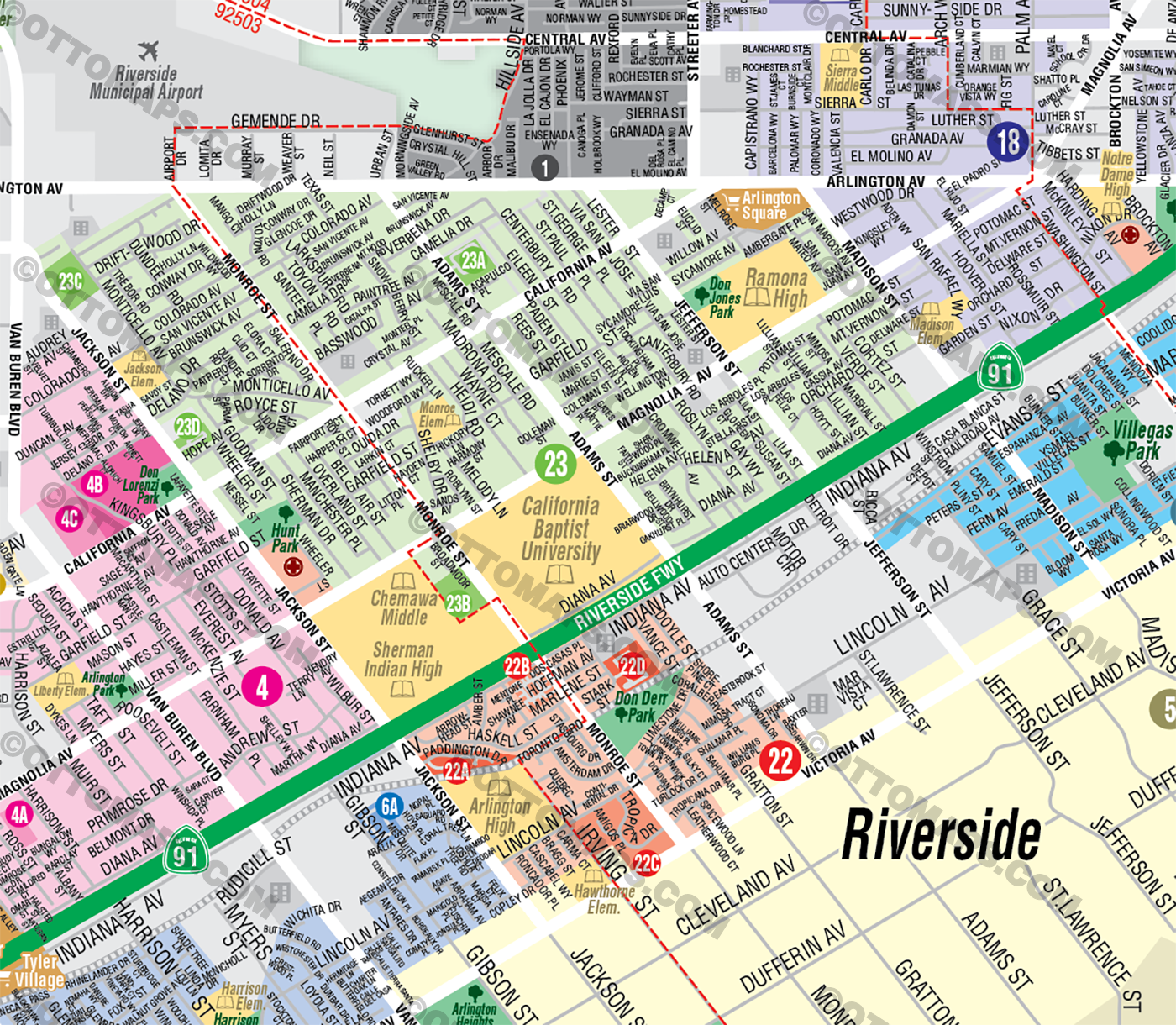 Riverside City Map, CA - FILES - PDF and AI, layered, editable, vector, royalty free