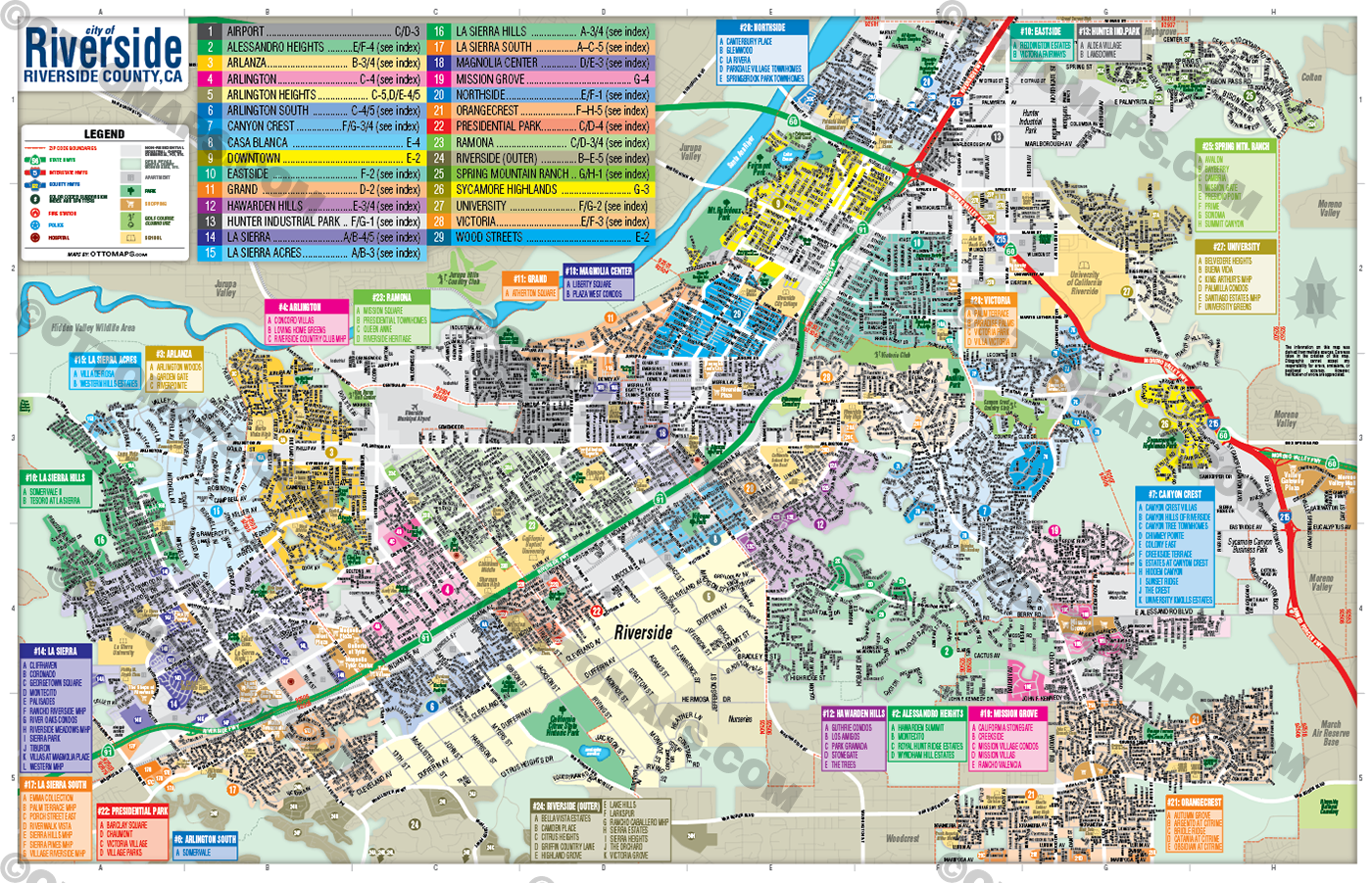 Riverside City Map, CA - FILES - PDF and AI, editable, vector, royalty free