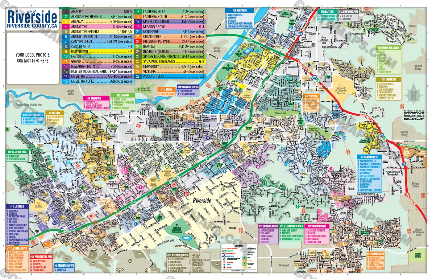 Riverside City Map, CA - FILES - PDF and AI, layered, editable, vector, royalty free