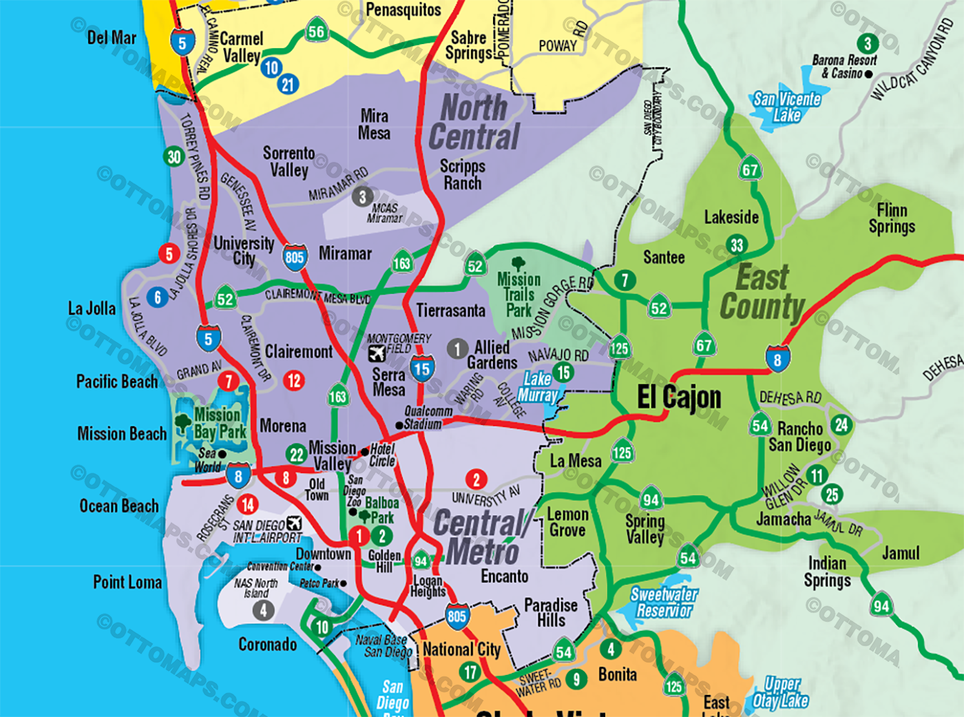 San Diego County Golf Map - FILES - PDF and AI, editable, layered, vector, royalty free