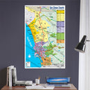 San Diego County Zip Code Map - COASTAL (Areas colorized) POSTER PRINTS