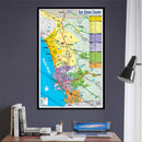 San Diego County Zip Code Map - COASTAL (Regions colorized) POSTER PRINTS - with frame