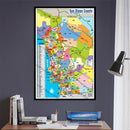 San Diego County Zip Code Map - COASTAL (Zips Colorized) - POSTER PRINTS - with frame