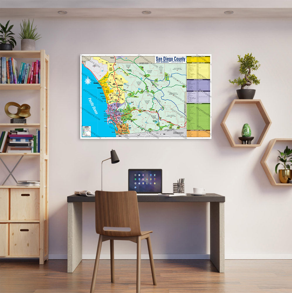 San Diego County Zip Code Map - FULL (Areas colorized) - POSTER PRINTS ...