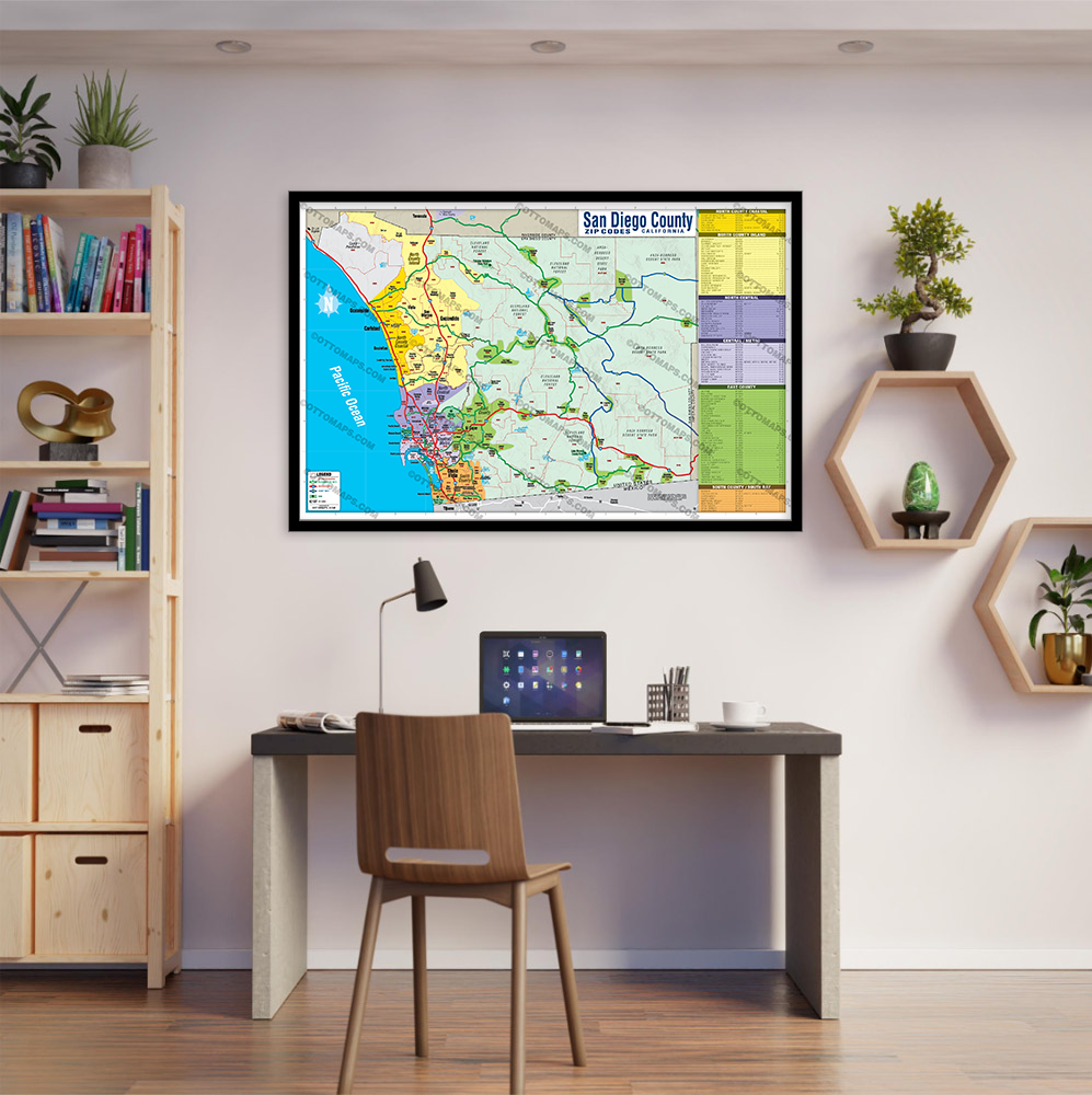 San Diego County Zip Code Map (Regions colorized) - POSTER PRINTS