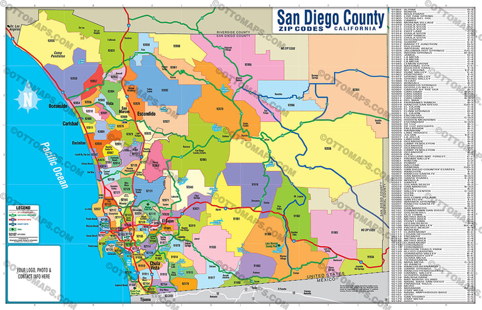 San Diego County Zip Code Map (Zips colorized) - FILES - PDF and AI ...