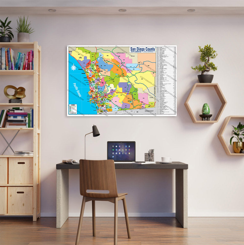 San Diego County Zip Code Map - FULL (Zips colorized) - POSTER PRINTS