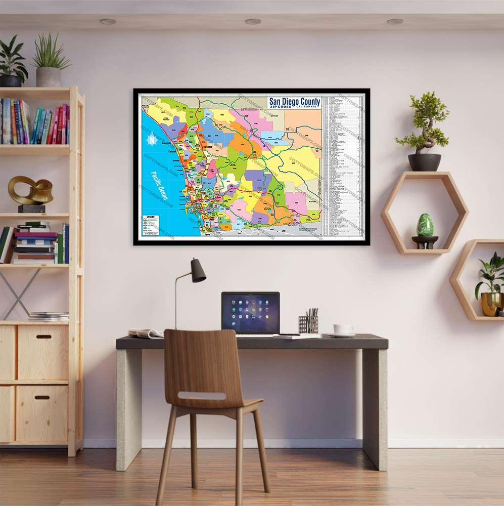 San Diego County Zip Code Map (Zips colorized) - POSTER PRINTS