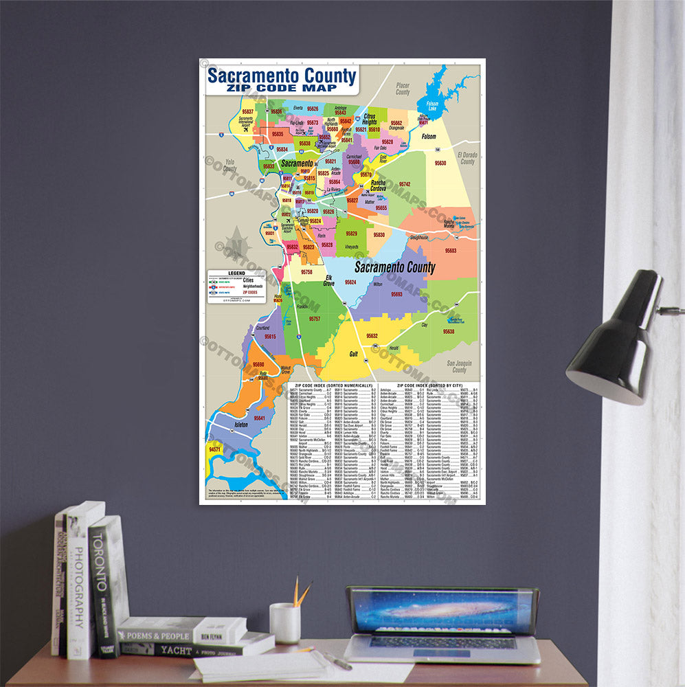 Sacramento County Zip Code Map - POSTER PRINTS