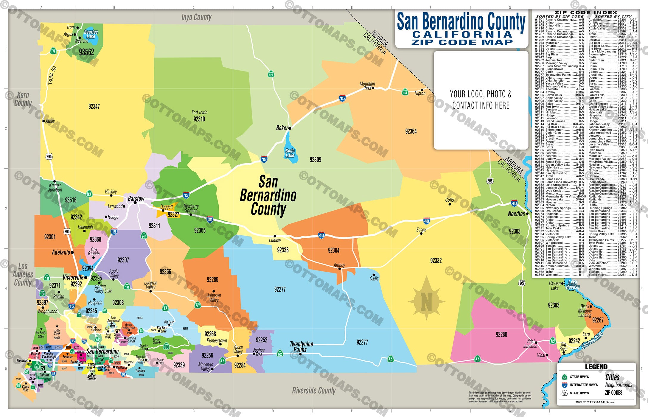 San Bernardino County Zip Code Map - FILES - PDF and AI Files, editable, vector, royalty free