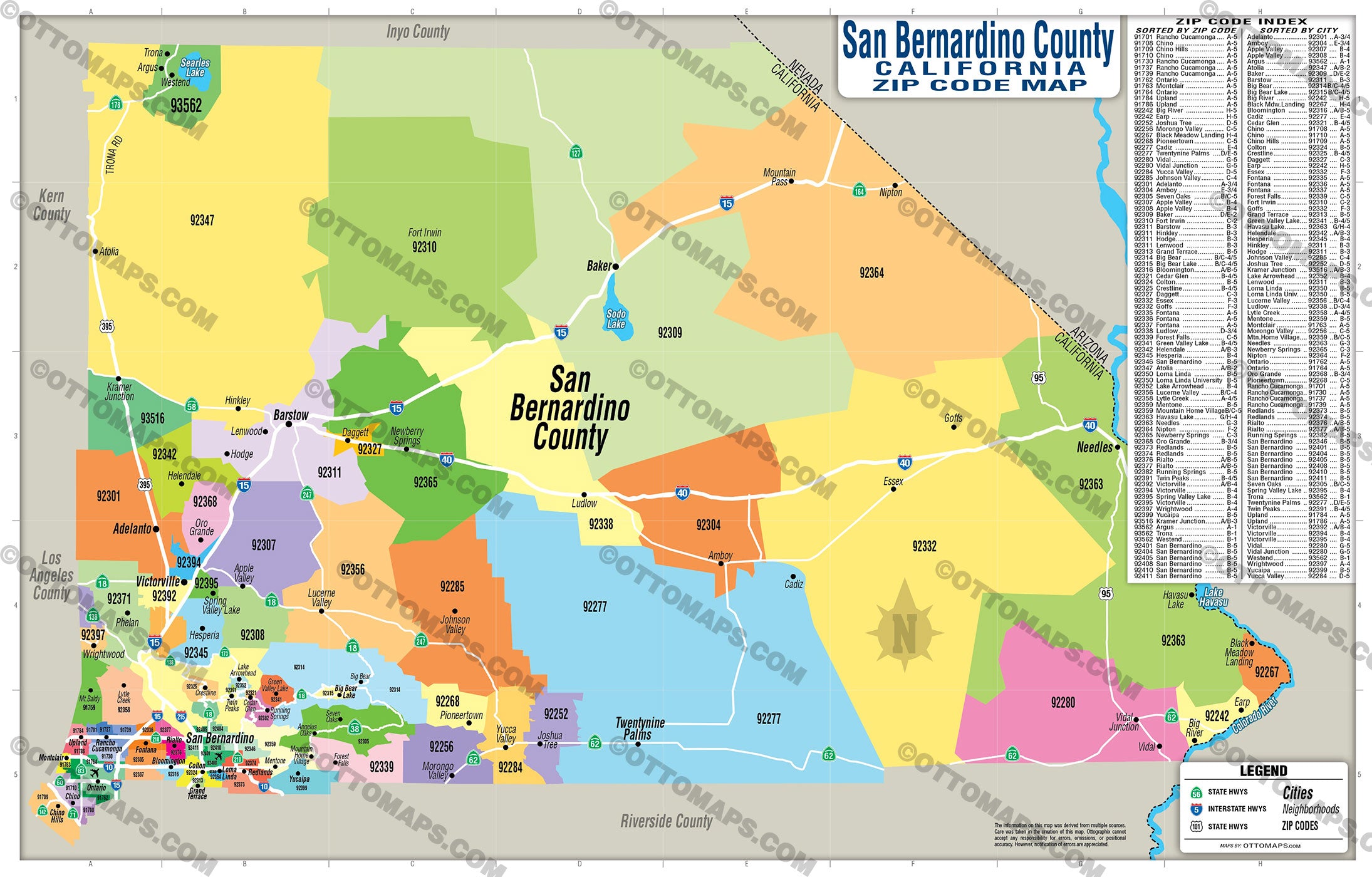 San Bernardino County Zip Code Map - FILES - PDF and AI Files, editable, vector, royalty free