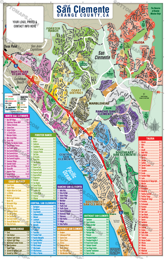 San Clemente Map, Orange County, CA  - FILES - PDF and AI, editable, layered, vector, royalty free