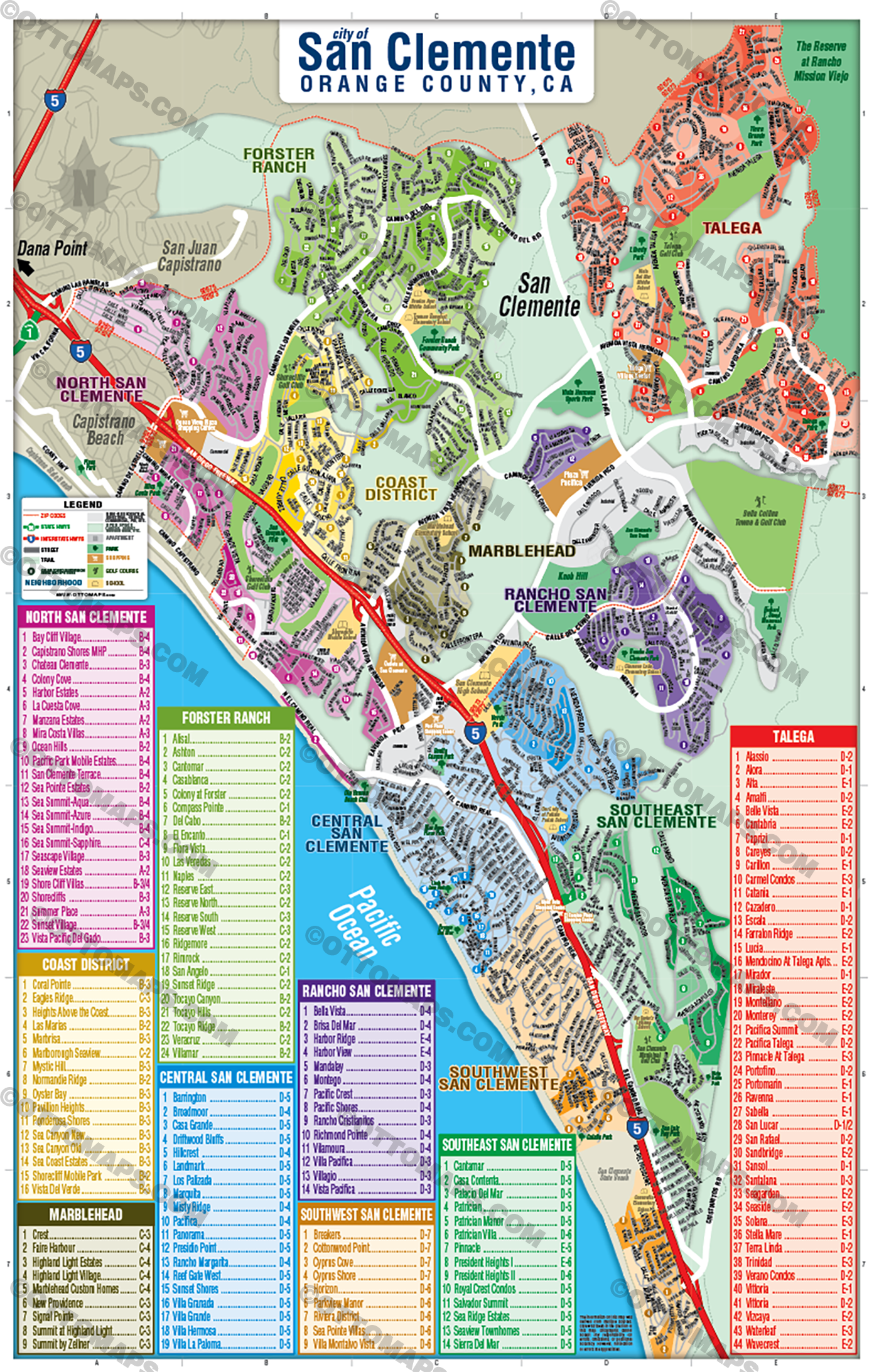 San Clemente Map, Orange County, CA  - FILES - PDF and AI, editable, layered, vector, royalty free