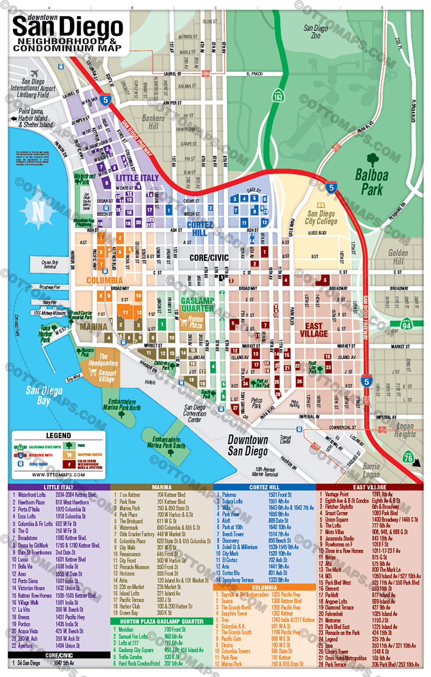 Downtown San Diego Neighborhood and Condominium Map - FILES - PDF and AI, editable, layered, vector, royalty free