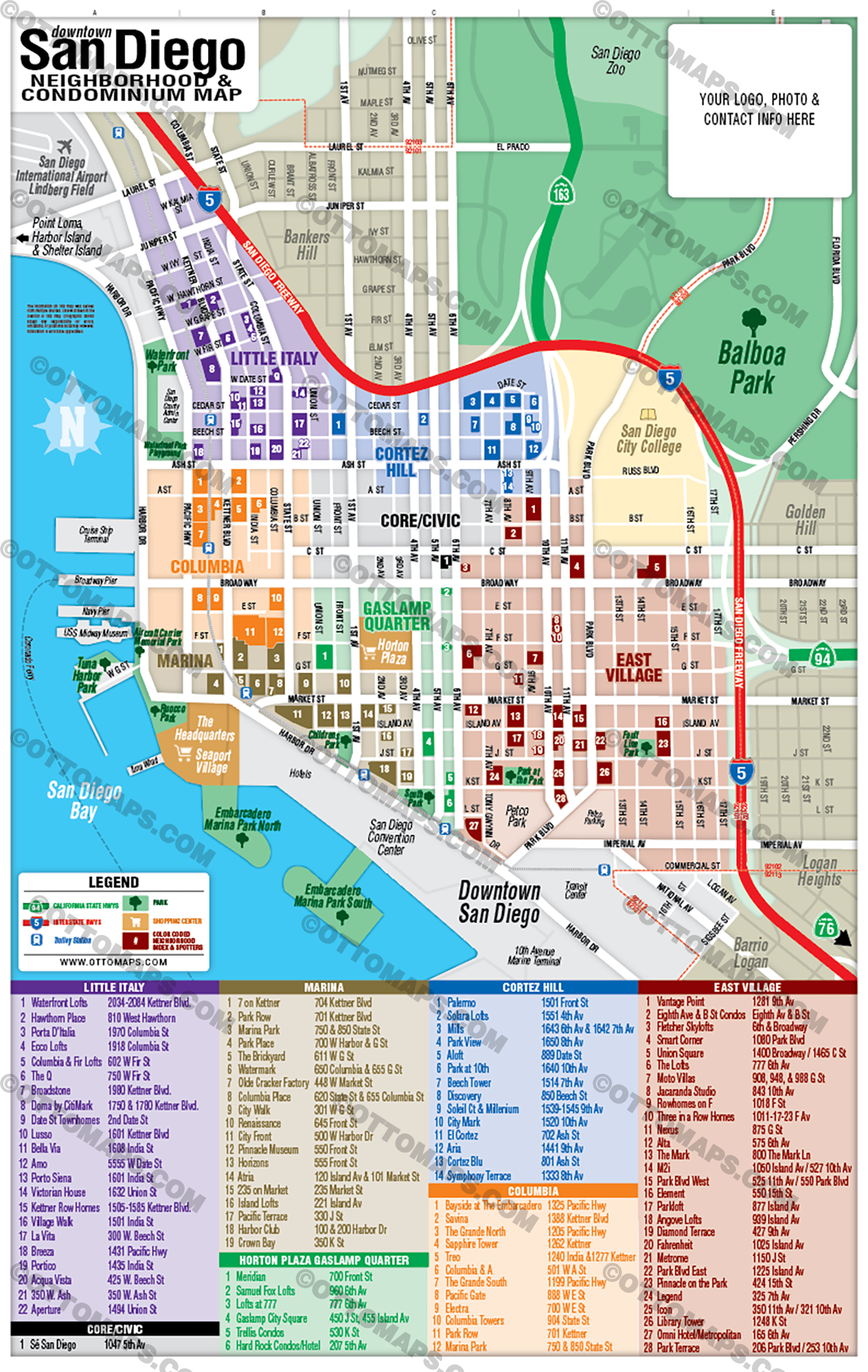 Downtown San Diego Neighborhood and Condominium Map - FILES - PDF and AI, editable, layered, vector, royalty free