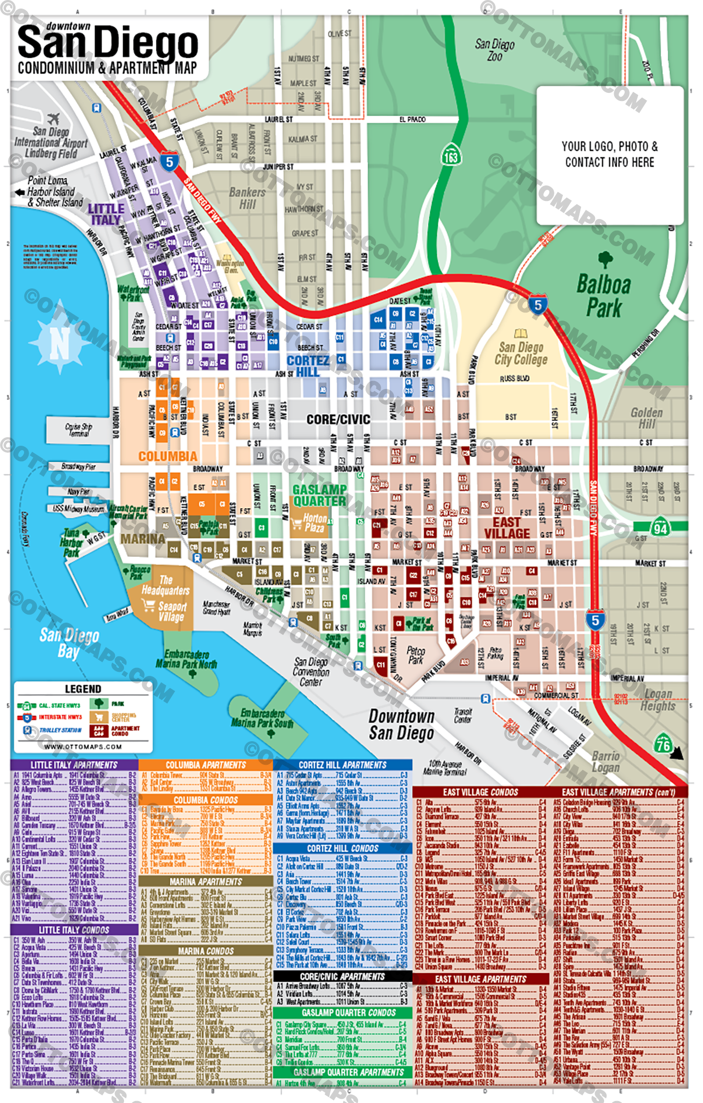 Downtown San Diego Condo and Apartment Map - FILES - PDF and AI, editable, layered, vector, royalty free