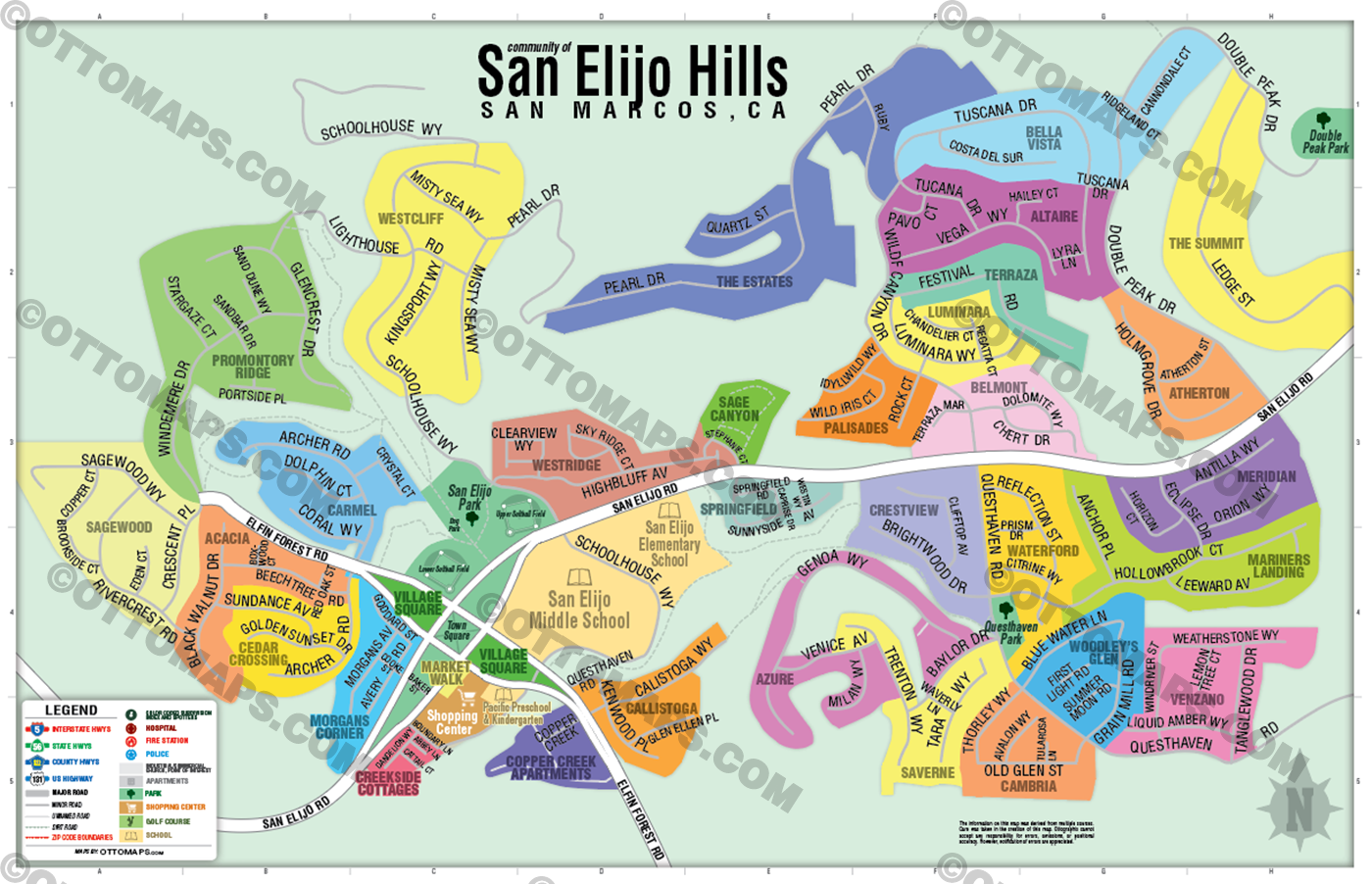 San Elijo Hills Map, San Diego County, CA - FILES - PDF and AI, layered, editable, vector, royalty free - FILES - PDF and AI, editable, layered, vector, royalty free