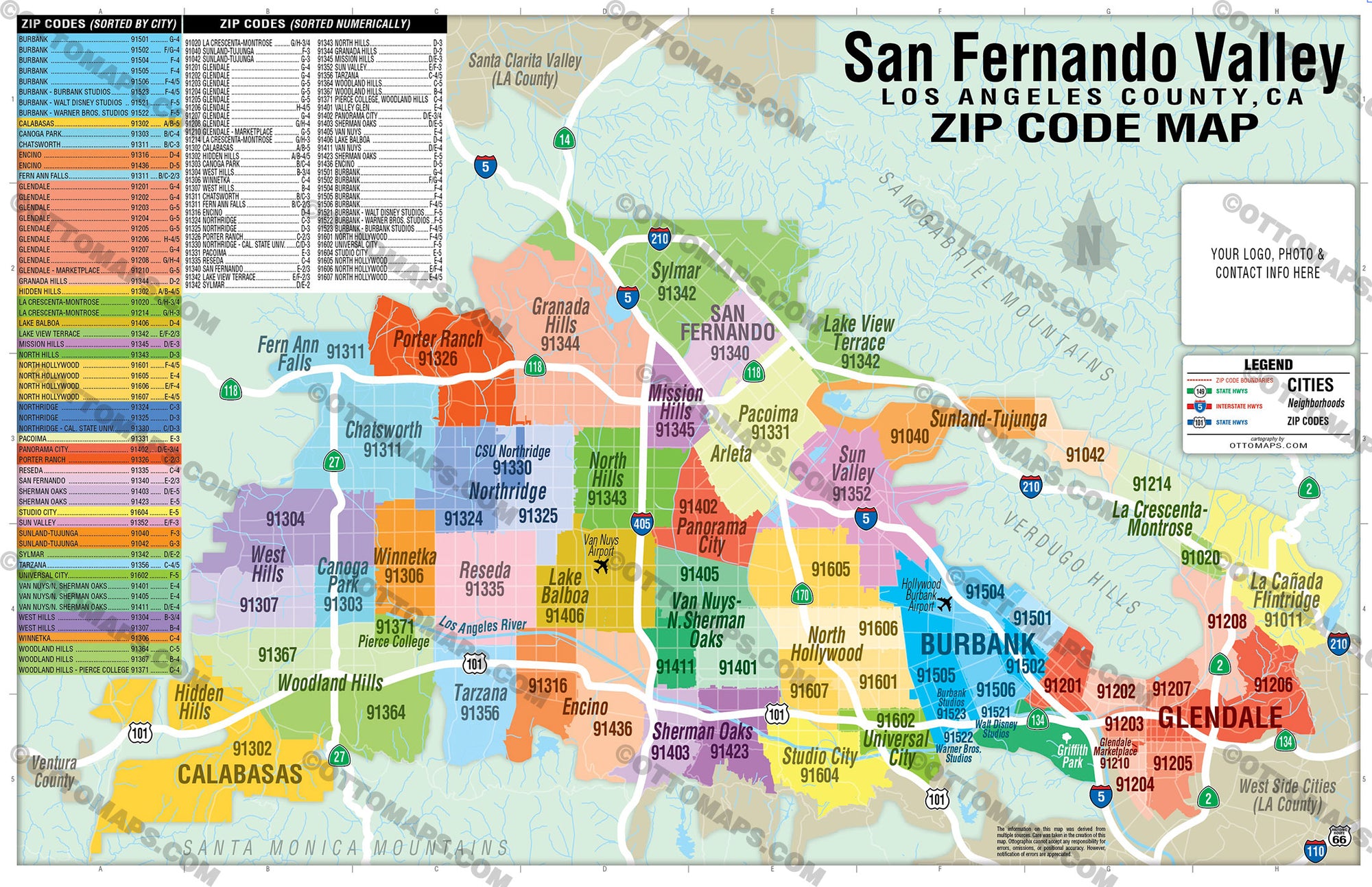 San Fernando Valley Zip Code Map - FILES - PDF and AI Files, editable ...