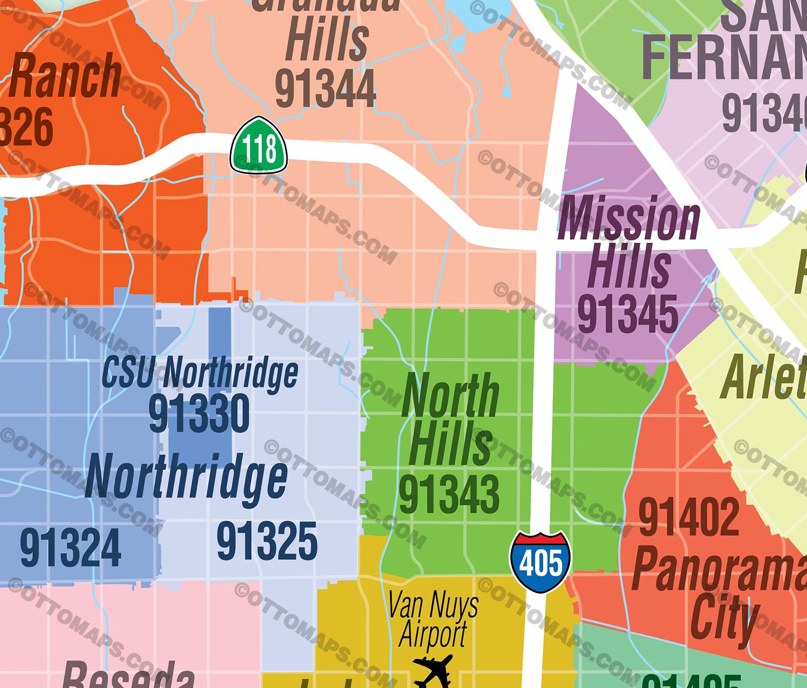 San Fernando Valley Zip Code Map - FILES - PDF and AI Files, editable, vector, royalty free