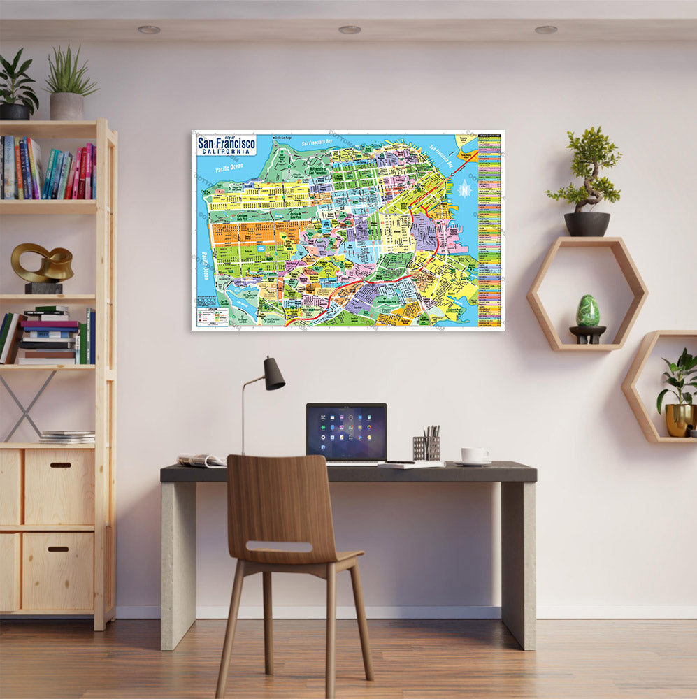 San Francisco Map with Neighborhood Boundaries - POSTER PRINTS